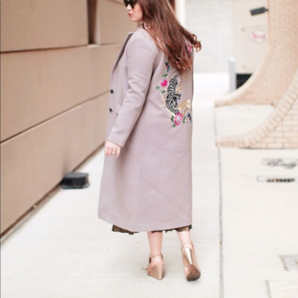 Topshop Tokyo Embroidered Wool Blend Coat